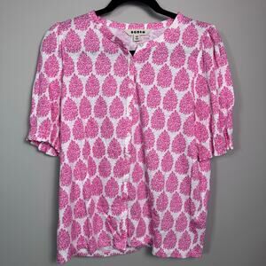Boden Dolly Puff Sleeve Jersey Shirt Pink White Floral Cotton Modal US 8 medium